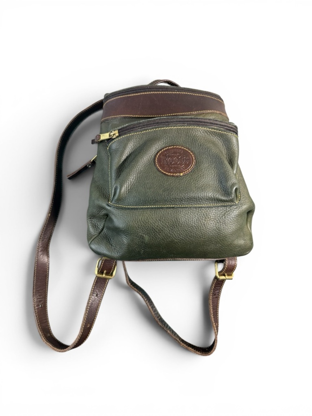 Vintage Roots Green & Brown Leather Backpack